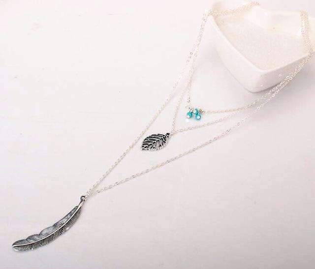 Layered Turquoise Feather Necklace